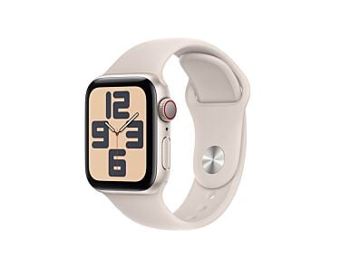 Apple Watch SE 2-gen. GPS + Cellular Koperta 40mm z Aluminium w kolorze Księżycowej poświaty z Paskiem sportowym w kolorze Księżycowej poświaty - rozmiar S/M