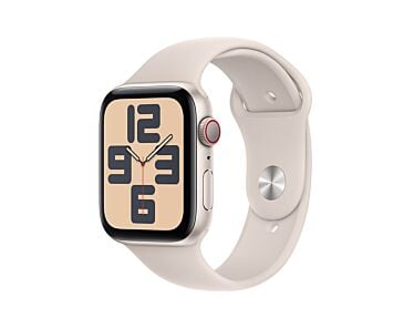 Apple Watch SE 2-gen. GPS + Cellular Koperta 44mm z Aluminium w kolorze Księżycowej poświaty z Paskiem sportowym w kolorze Księżycowej poświaty - rozmiar M/L