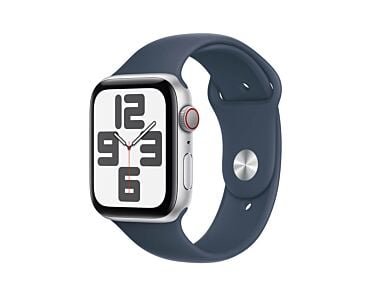 Apple Watch SE 2-gen. GPS + Cellular Koperta 44mm z Aluminium w kolorze Srebrnym z Paskiem sportowym w kolorze Sztormowego błękitu - rozmiar S/M