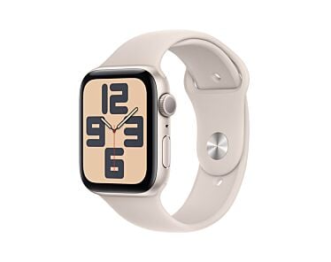 Apple Watch SE 2-gen. GPS Koperta 44mm z Aluminium w kolorze Księżycowej poświaty z Paskiem sportowym w kolorze Księżycowej poświaty - rozmiar S/M