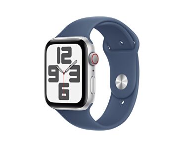 Apple Watch SE GPS + Cellular Koperta 44mm z Aluminium w kolorze Srebrnym z Paskiem sportowym w kolorze Denim - S/M