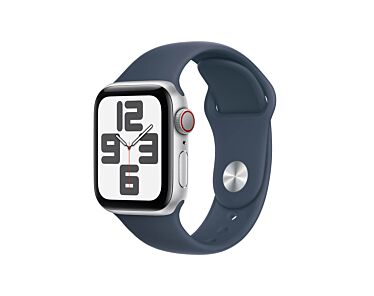 Apple Watch SE GPS + Cellular Koperta 40mm z Aluminium w kolorze Srebrnym z Paskiem sportowym w kolorze Sztormowego błękitu - rozmiar M/L