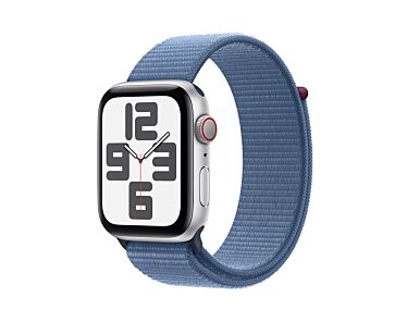 Apple Watch SE GPS + Cellular Koperta 44mm z Aluminium w kolorze Srebrnym z Opaską sportową w kolorze Zimowego błękitu