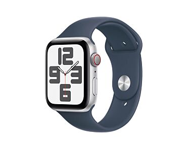 Apple Watch SE GPS + Cellular Koperta 44mm z Aluminium w kolorze Srebrnym z Paskiem sportowym w kolorze Sztormowego błękitu - rozmiar M/L