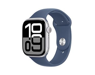 Apple Watch Series 10 GPS + Cellular Koperta 42mm z Aluminium w kolorze Srebrnym z Paskiem sportowym w kolorze Denim - S/M