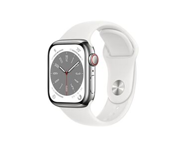 Apple Watch Series 8 GPS + Cellular Koperta 41mm ze Stali nierdzewnej w kolorze Srebrnym z Paskiem sportowym w kolorze Białym