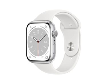 Apple Watch Series 8 GPS Koperta 45mm z Aluminium w kolorze Srebrnym z Paskiem sportowym w kolorze Białym