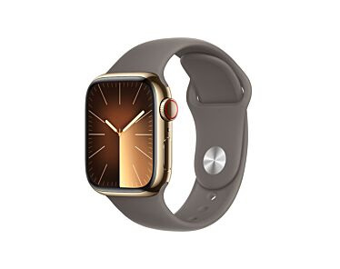 Apple Watch Series 9 GPS + Cellular Koperta 41mm ze Stali nierdzewnej w kolorze Złotym z Paskiem sportowym w kolorze Popielaty brąz - rozmiar M/L
