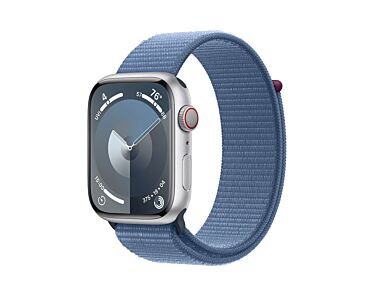 Apple Watch Series 9 GPS + Cellular Koperta 45mm z Aluminium w kolorze Srebrnym z Opaską sportową w kolorze Zimowego błękitu
