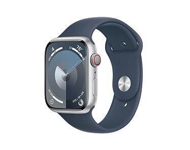 Apple Watch Series 9 GPS + Cellular Koperta 45mm z Aluminium w kolorze Srebrnym z Paskiem sportowym w kolorze Sztormowego błękitu - rozmiar S/M
