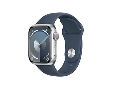 Apple Watch Series 9 GPS + Cellular Koperta 45mm ze Stali nierdzewnej w kolorze Srebrnym z Paskiem sportowym w kolorze Sztormowego błękitu - rozmiar S/M-Outlet