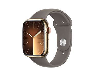 Apple Watch Series 9 GPS + Cellular Koperta 45mm ze Stali nierdzewnej w kolorze Złotym z Paskiem sportowym w kolorze Popielaty brąz - rozmiar M/L