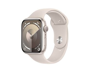 Apple Watch Series 9 GPS Koperta 45mm z Aluminium w kolorze Księżycowej poświaty z Paskiem sportowym w kolorze Księżycowej poświaty - rozmiar S/M