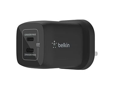 Belkin Ładowarka sieciowa z podwójnym wejściem USB-C GAN z PPS 65W - Biała