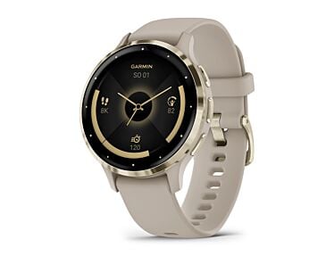 Garmin Venu 3S Smartwatch z kopertą 41mm Bezel w kolorze Soft Gold ze stali nierdzewnej z kopertą w kolorze French Gray i silikonowym paskiem