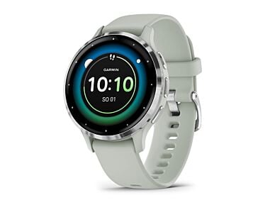 Garmin Venu 3S Smartwatch z kopertą 41mm Bezel w kolorze srebrnym ze stali nierdzewnej z kopertą w kolorze sage grey i silikonowym paskiem