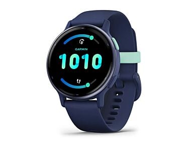 Garmin Vivoactive 5 Smartwatch GPS + Cellular z kopertą 42mm Metaliczny aluminiowy bezel w kolorze granatowym z kopertą w kolorze granatowym i silikonowym paskiem