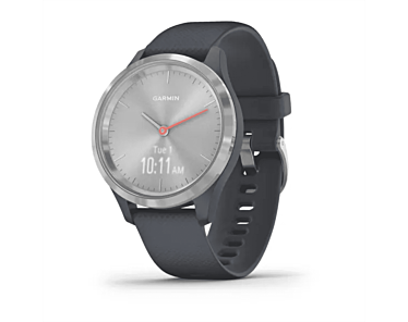 Garmin Vivomove 3S Smartwatch z kopertą 39 mm bezel ze stali nierdzewnej w kolorze srebrnym z kopertą i silikonowym paskiem w kolorze granitowo-niebieskim