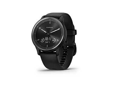 Garmin Vivomove Sport Smartwatch z kopertą 40 mm w kolorze czarnym i silikonowym paskiem z niebieskoszarymi akcentami