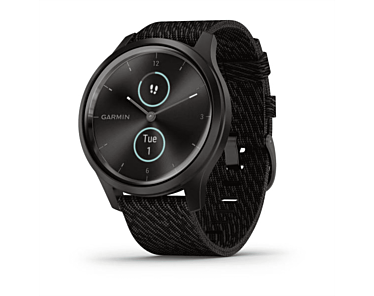 Garmin Vivomove Style Smartwatch z kopertą 42 mm z aluminium w kolorze grafitowym z nylonowym plecionym paskiem w kolorze czarnym
