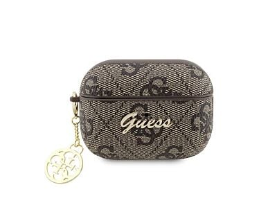 Guess 4G Script Logo With Charm Brown - etui do AirPods Pro 2 - Brązowe