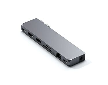 Satechi Pro Hub Max Aluminiowy Hub z podwójnym USB-C do MacBook / 2x USB-C / USB-A / 4K HDMI / czytnik kart micro/SD/ Ethernet / jack port - Gwiezdna szarość (space gray)