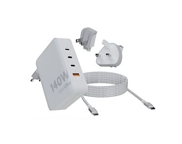 Xtorm GaN Ultra Ładowarka turystyczna 140W wtyczki EU/US/UK + kabel USB-C PD - Biała