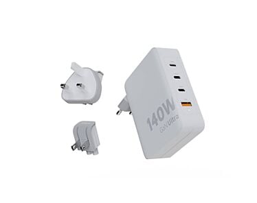 Xtorm GaN Ultra Ładowarka turystyczna 140W wtyczki EU/US/UK + kabel USB-C PD - Biała