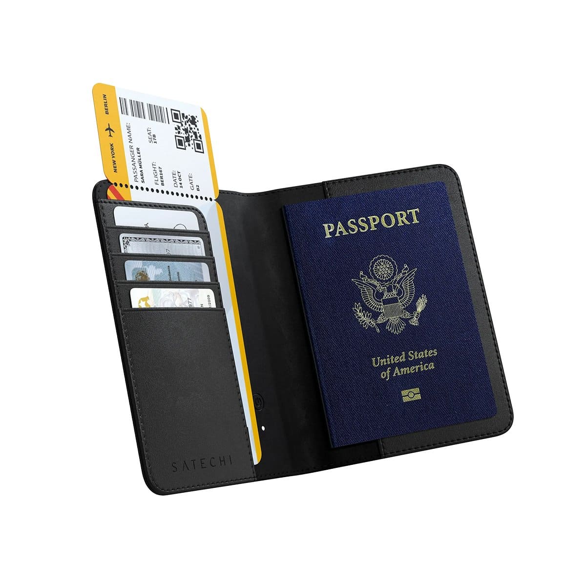 Satechi FindAll Passport Cover Etui na paszport ze skóry wegańskiej z lokalizatorem kompatybilne z Apple Find My - Czarne