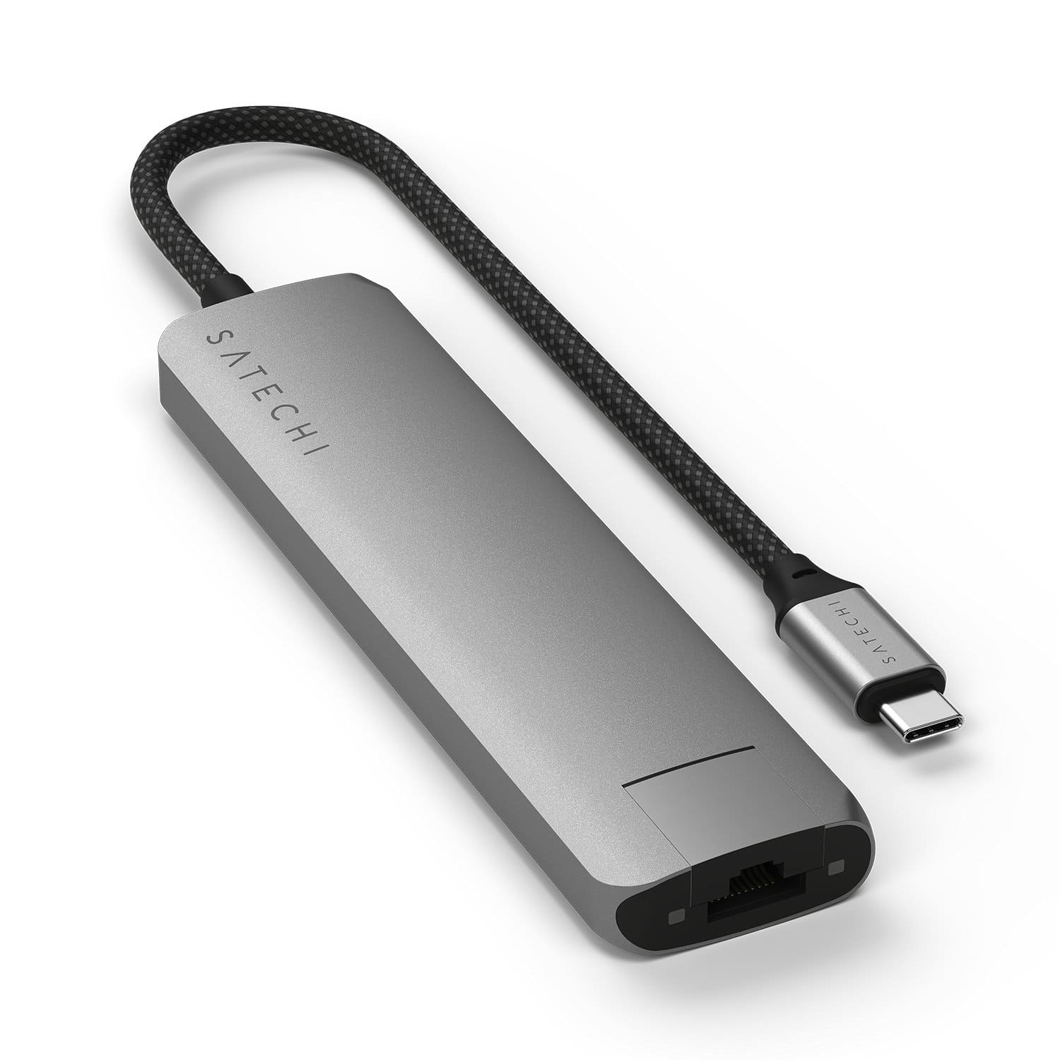 Satechi Slim Multiport Adapter Aluminiowy adapter do urządzeń mobilnych 7w1 USB-C / 2x USB-A / 4K HDMI / Enthernet / czytnik kart micro/SD - Gwiezdna szarość