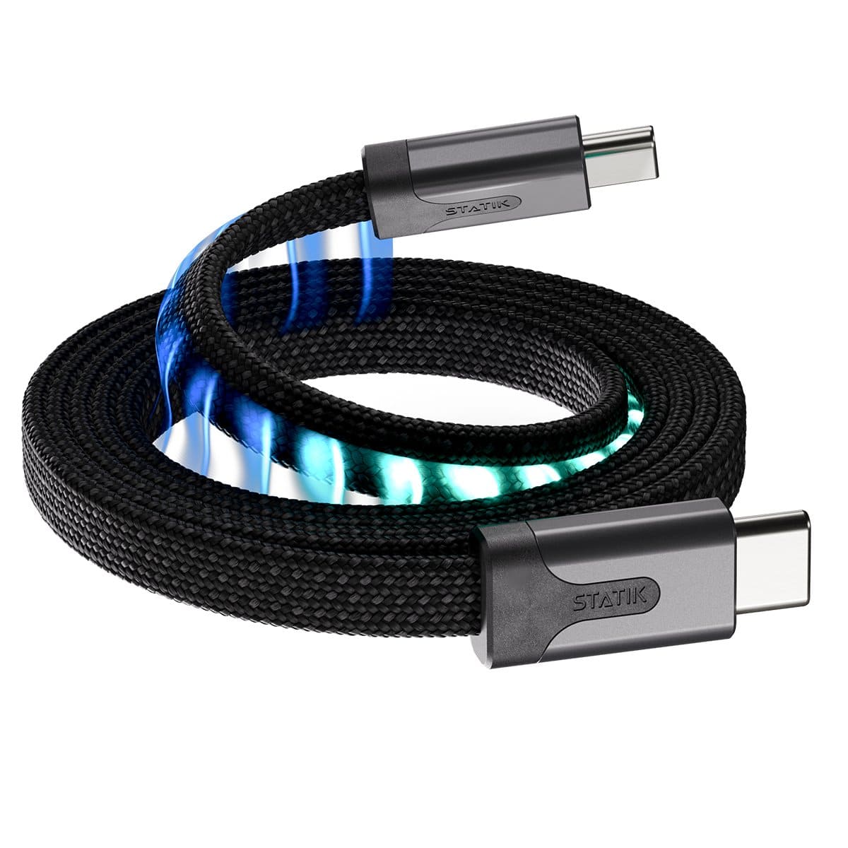 Statik MagStack Slim Pro Kabel USB-C na USB-C płaski w nylonowym oplocie zwijany magnetycznie 1m - Czarny