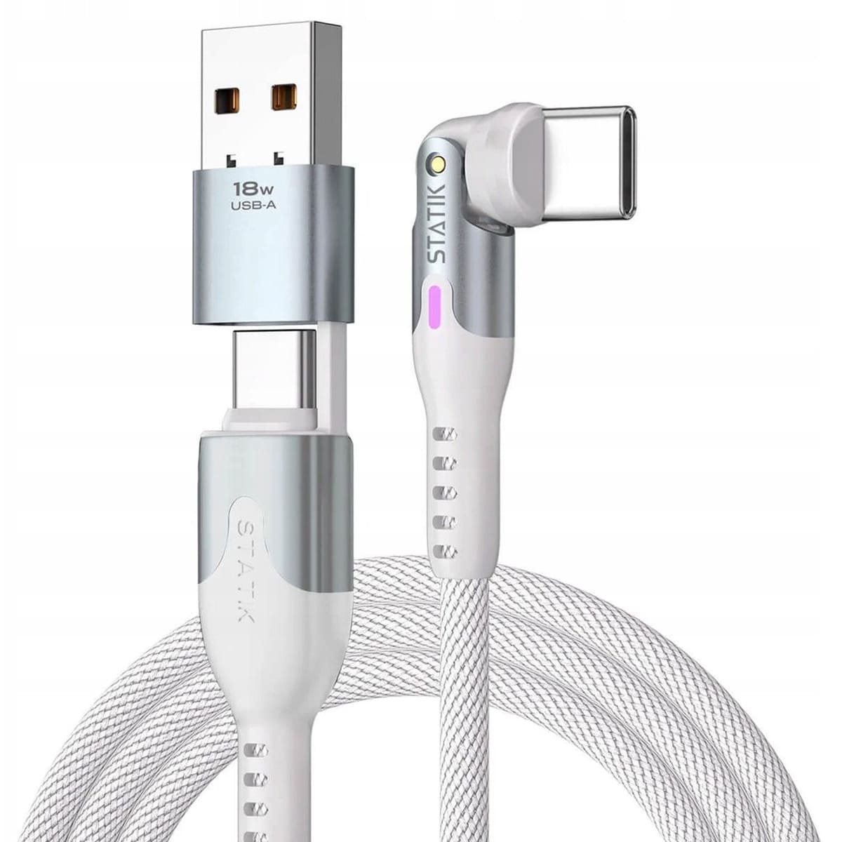 Statik PowerPivot Pro Kabel USB-C na USB-C w nylonowym oplocie 1m adapter do USB-A w zestawie - Biały