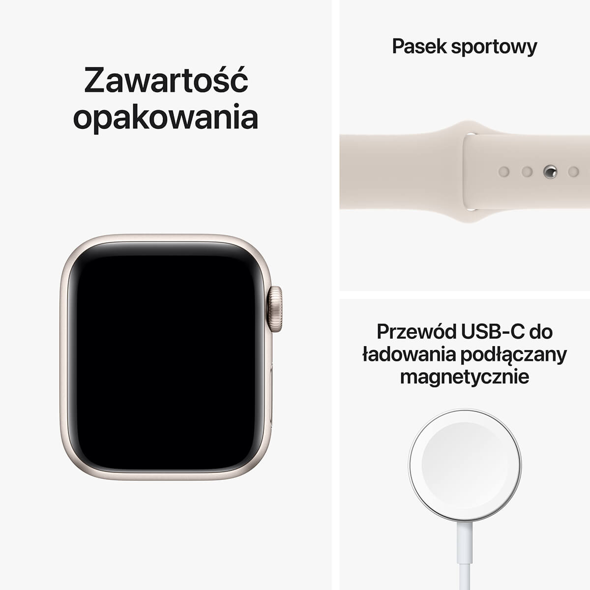 Apple Watch SE 40 mm GPS Aluminium w kolorze księzycowej poświaty z paskiem sportowym w kolorze księżycowej poświaty  - zestaw