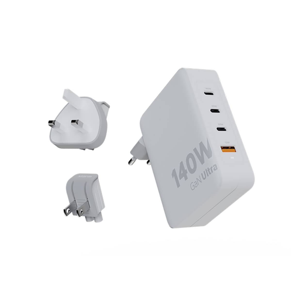 Xtorm GaN Ultra Ładowarka turystyczna 140W wtyczki EU/US/UK + kabel USB-C PD - Biała