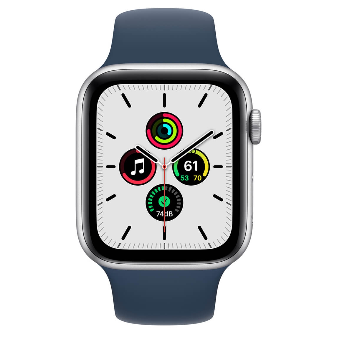 Apple Watch SE 44 mm GPS Aluminium w kolorze srebrnym z paskiem sportowym w kolorze błekitnej toni