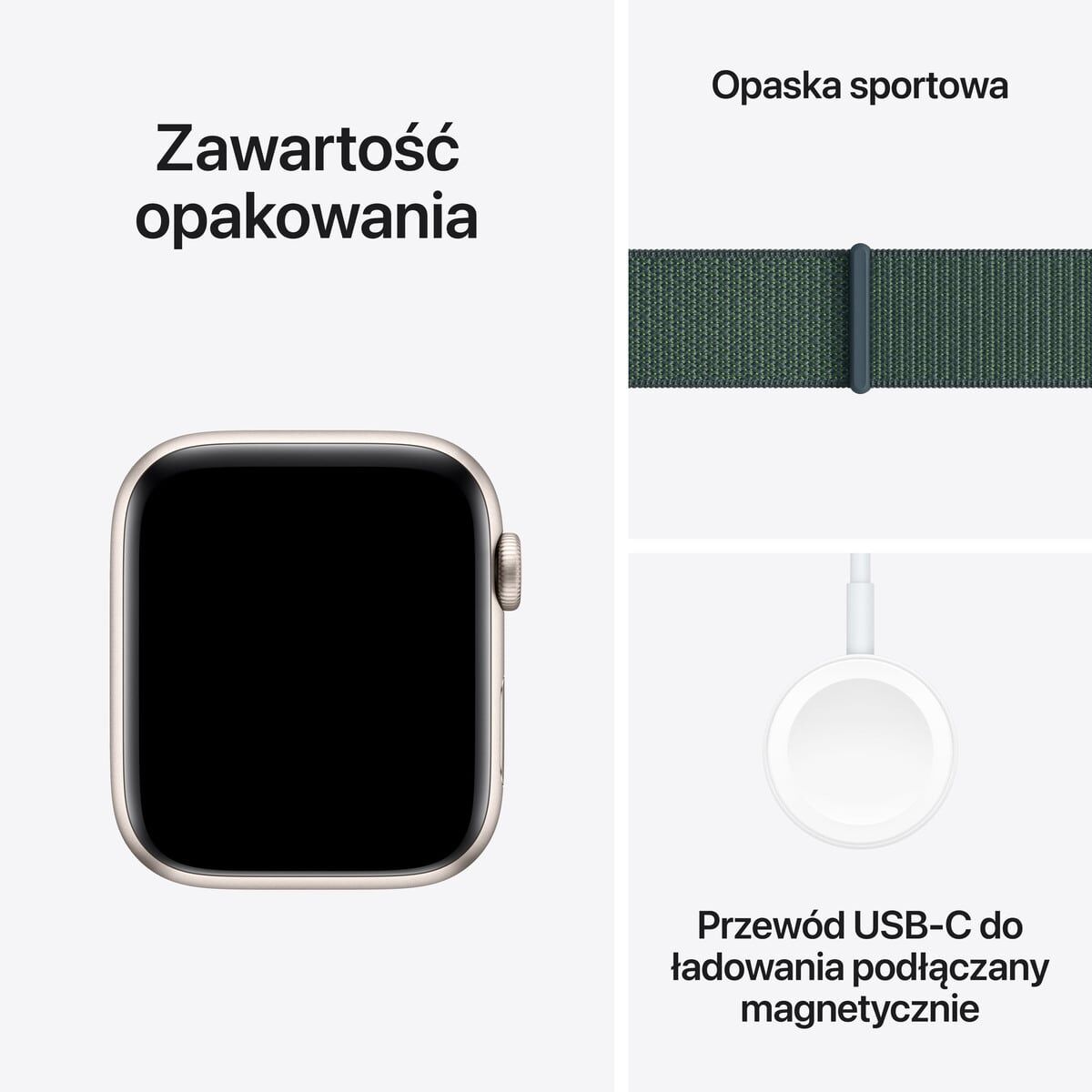  Apple Watch SE (2-gen) GPS + Cellular Koperta 44mm z Aluminium w kolorze Księżycowej poświaty z Opaską sportową w kolorze Górskiego jeziora - zawartość opakowania