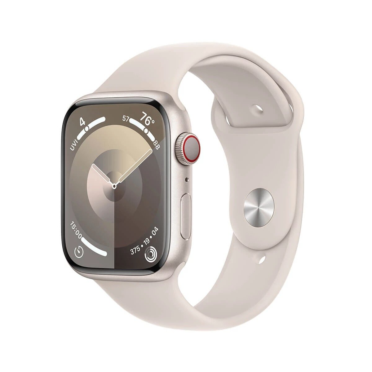 Apple Watch Series 9 GPS + Cellular Koperta 45mm z Aluminium w kolorze Księżycowej poświaty z Paskiem sportowym w kolorze Księżycowej poświaty 