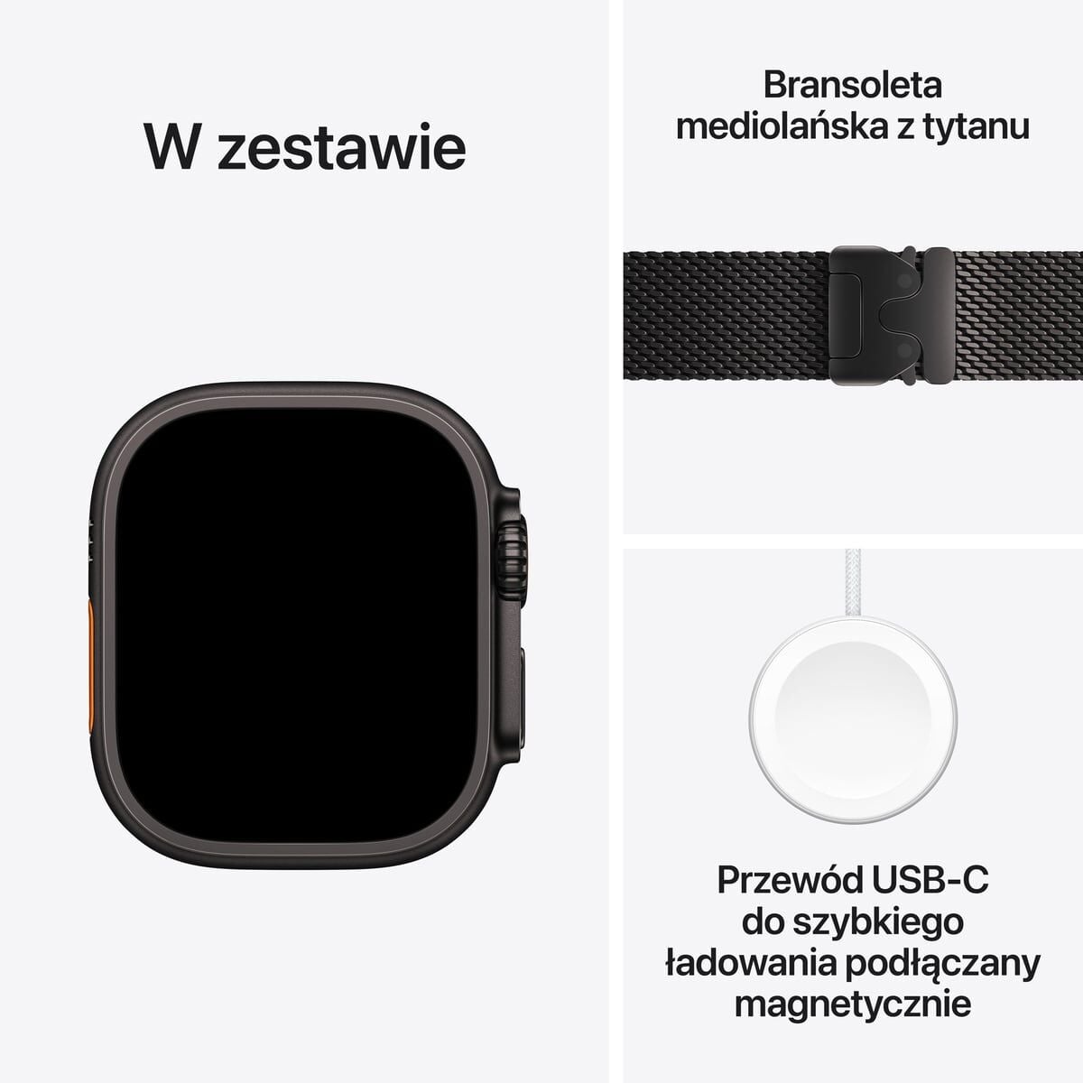 Apple Watch Ultra 3 GPS + Cellular 49mm Koperta z Tytanu w kolorze Czarnym z Bransoletą mediolańską z Tytanu w kolorze Czarnym - L - MF1T4QP/A