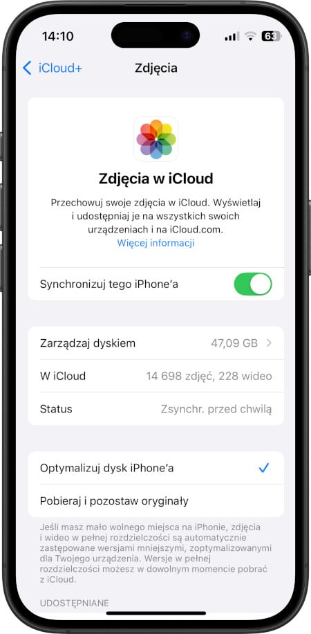 Synchronizacja zdjęć z iPhone do iCloud