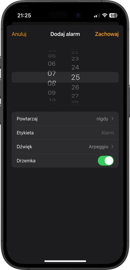 iPhone - ustawienie budzika za pomocą aplikacji Zegar