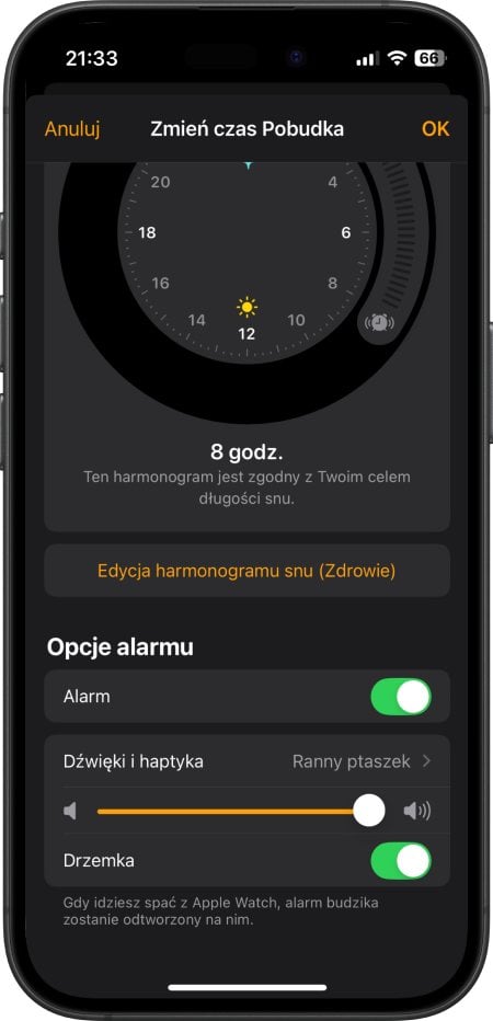 Ustawienie głośności budzika w iPhone