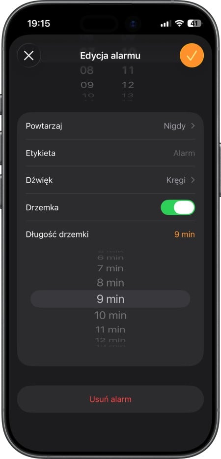 Ustawienie długości drzemki w iOS 26