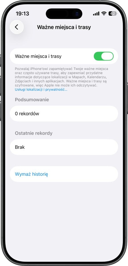 Funkcja Odwiedzone miejsca w iOS