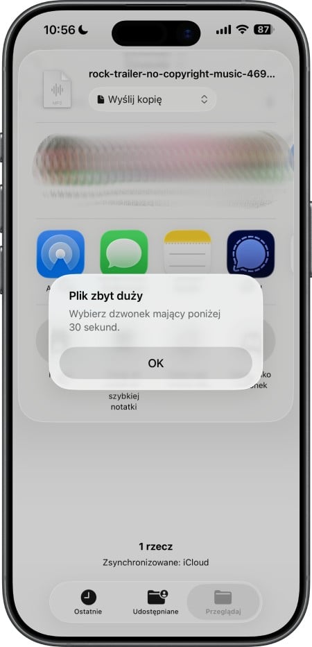 Plik zbyt duży na dzwonek