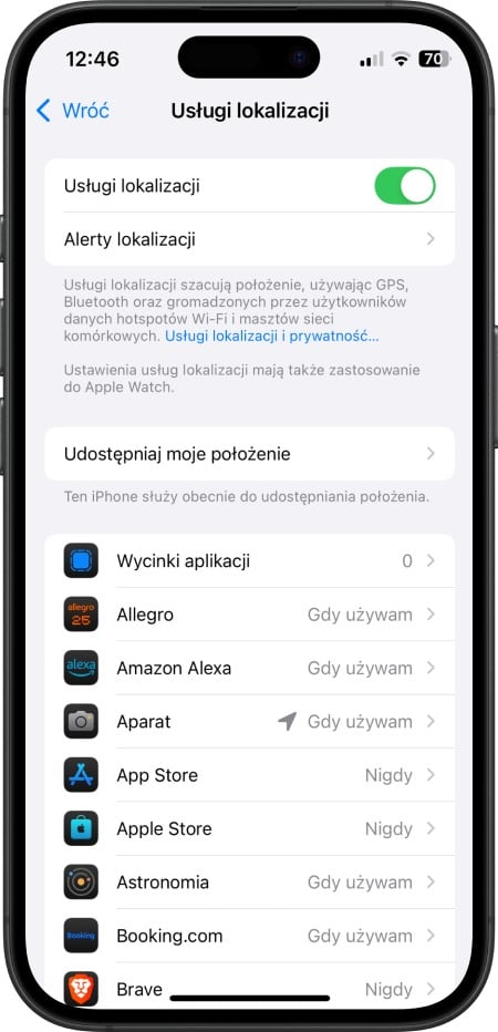 iPhone - włączenie lokalizacji