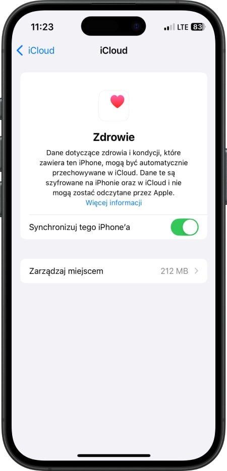 iPhone - dane dotyczące Zdrowia i kondycji w iCloud