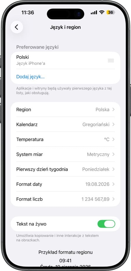 iPhone - włączenie funkcji Tekst na żywo