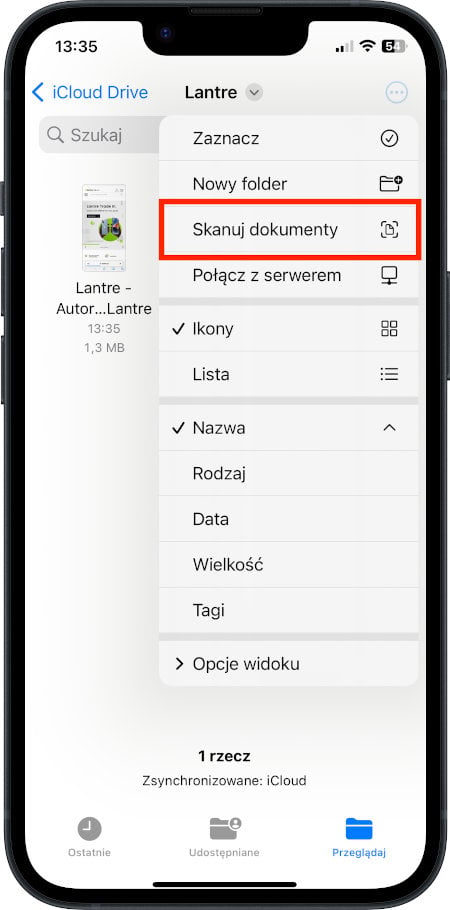 iPhone - skanowanie dokumentów aplikacja Pliki