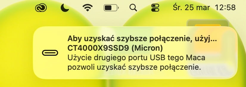 Alert o podłączeniu akcesorium
