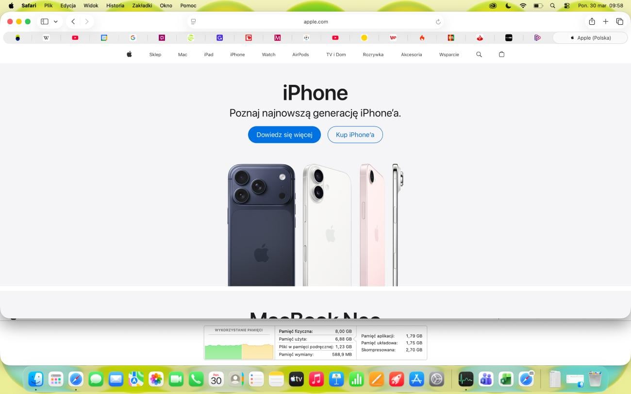 Zużycie RAM - przeglądatka Safari